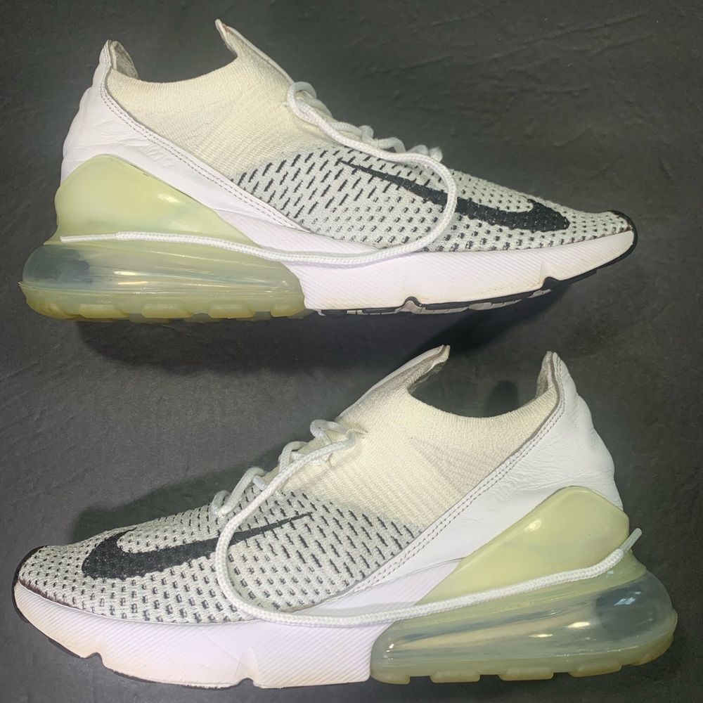 Nike Womens Air Max 270 Flyknit White Black Sneakers Shoe Size 8